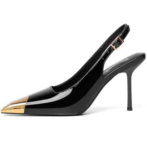 Image of RIBONGZ Sexy Slingback Pumps Elegant Dressy Heels for Women Closed Toe Pointy High Heels Wedding Bride Prom Party Evening Shoes