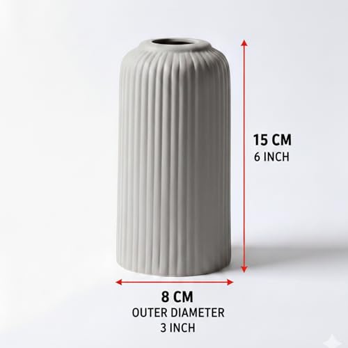 Image of KREATIVE ART'S Modern Ribbed Design Ceramic Flower Vase for Living Room, Flower Pots for Artificial Flower, Home Decoration Item, Home Decor, Vases for Living Room (Grey, Small)