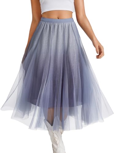 Tulle Skirts for Women Casual,Ombre A Line Flowy Midi Mesh Skirt,Music Festival Outfit Concert Birthday Party