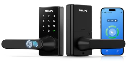 Philips Upgraded Wi-Fi Smart Lock with Handle, Keyless Entry Door Lock, Smart Door Knob, Fingerprint Unlock, App Remote Control, Auto-Lock, Keypad Deadbolt with Lever for Bedrooms, Office, Front Door - image 1