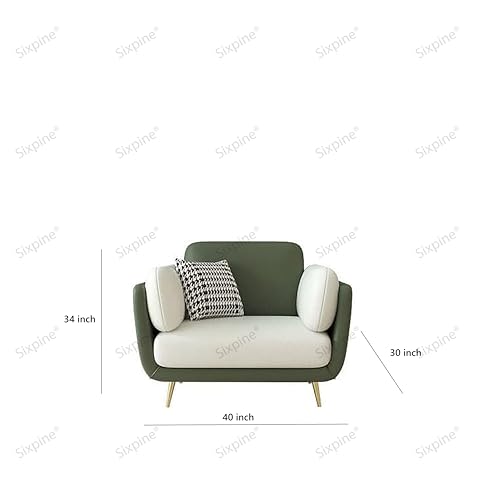 Image of Luxurious 1-Seater Sofa with Premium Velvet Finish - Dual Color, High-Density Foam, Solid Wood Frame, Sturdy Golden Legs, Modern Living Room Sofa (Beige & Green)
