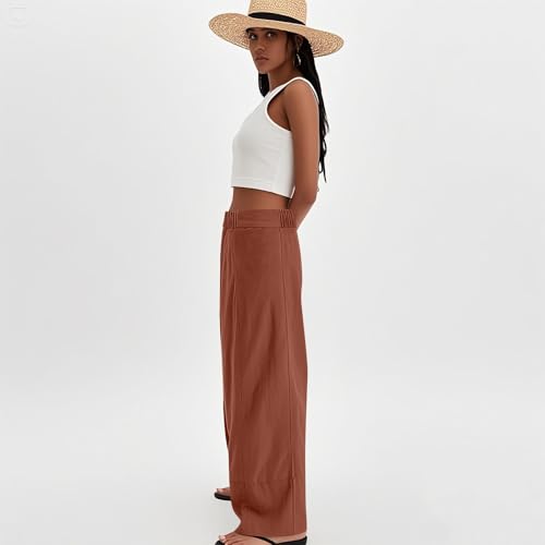 Women's Cotton Linen Palazzo Pants Summer Baggy Casual Wide Leg Pants High Waisted Flowy Lounge Trousers with Pockets4
