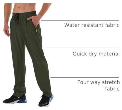 Image of Men's Elastic Waist Hiking Pants Water Resistant Quick-Dry Lightweight Outdoor Sweatpants with Zipper Pockets