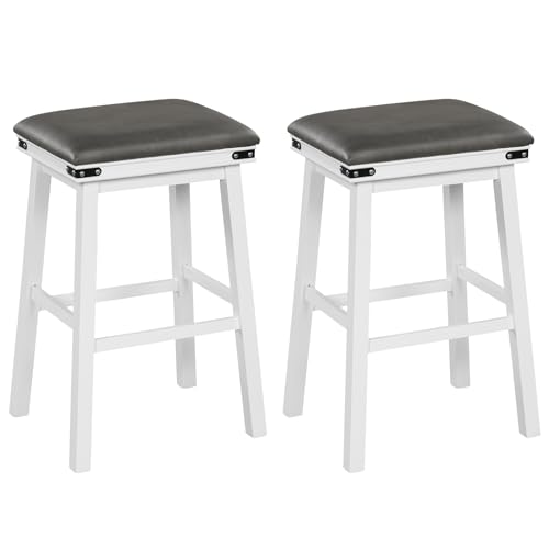 Butacos de barra GOFLAME de 30", juego de 2 unidades, con asiento acolchado y estructura de madera de caucho y acacia, para cocina, comedor y restaurante, color blanco miniatura 1
