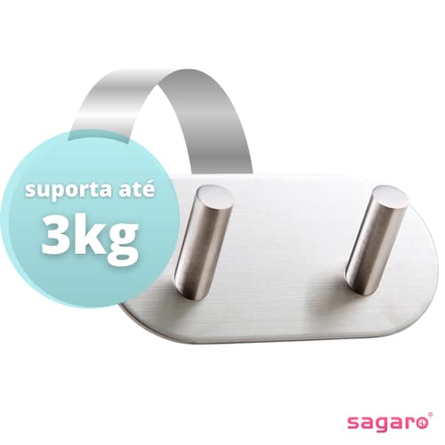 Gancho Adesivo de Inox para Parede ideal para Banheiro Cozinha Quarto (Gancho Duplo)