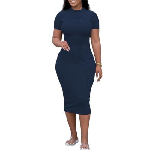 Image of TOPSRANI Women Sexy Midi Dress Bodycon Casual Sleeveless Basic Ruched Tank Summer Club Party Dresses