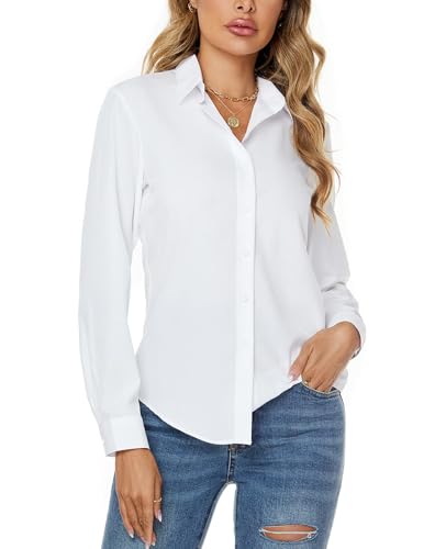 jonivey Womens Stretch Button Down Long Sleeve Shirt Soft Basic Wrinkle Free Work Business Formal Casual Blouse3