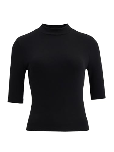 EXPRESS Women’s Ribbed Mock Neck Tee – Elbow Sleeve, Stretch, Fitted Layering Top4