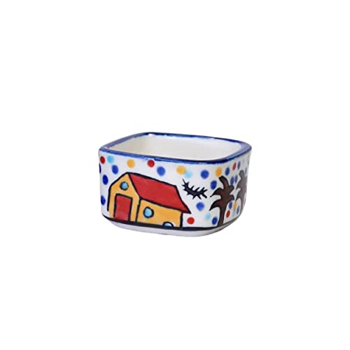 Image of Freakway Handpainted 6 Dips of Hut Ceramic Dip Bowl /Chutney Bowl /Pickle Bowl /Sauce Serving Bowl Set (50 ML, Small, 6-Pieces, Multicolour, Cartoon Shape Square)