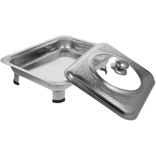 NUOBESTY Bandeja Cuadrada de Acero Inoxidable Tapa y Diseño de Esquinas Redondeadas para Uso en Buffet y Catering