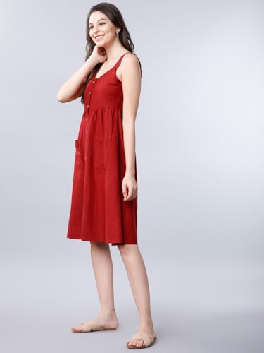 Image of Tokyo Talkies Women's Sleeveless Shoulder Straps Solid Knee Length Dresses | Stylish| Casual