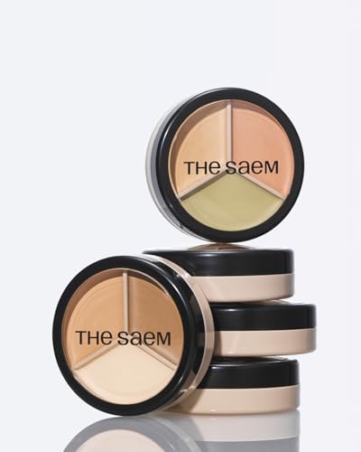 Image of THESAEM Cover Perfection Triple Pot Concealer - 01 Correct Beige for Red Tone & Dark Circles - 3-Color Multi Concealer Palette for Skin Tones 21-23 - Korean Makeup with Sweet Almond Oil & Herbal Water