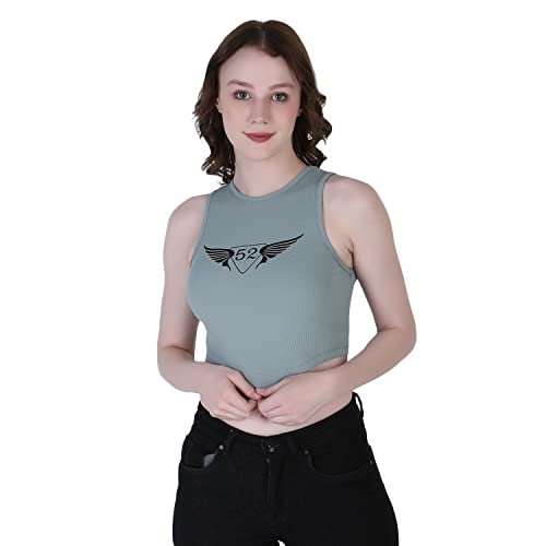 Image of Leriya Fashion Women's & Girls' Solid Ribbed Western Crop Top, Sleeveless Angle's Fly Print Top.