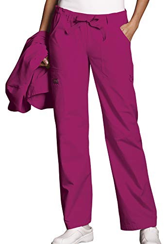Cherokee Women s Size Low Rise Drawstring Cargo Scrub Pant, Raspberry, Medium Tall