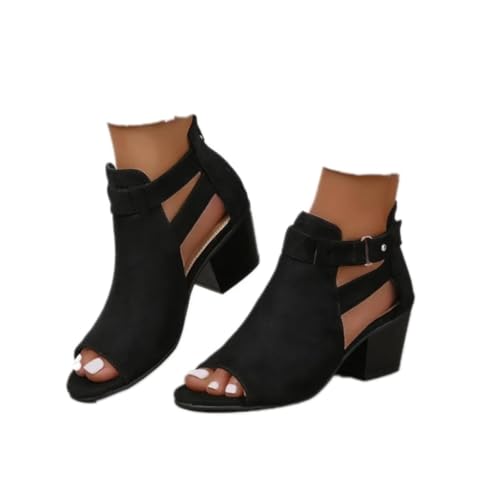 Womens Suede Peep Toe Chunky Heels Ankle Booties with Ankle Strap Cutout Wedge Back Zipper Sandals Dress Walking Boots