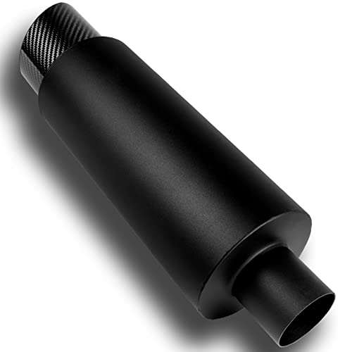 Q1-Tech, Universal 4" Carbon Fiber Slant Tip Jdm N1 Style Muffler Hi Flow Black Stainless Steel Weld-On 2.5" Inlet , Muffler , Removable Silencer Pre-Attached #TOP3