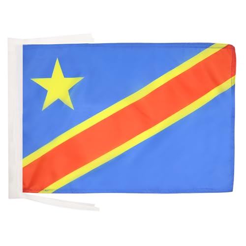 AZ FLAG - Drapeau République Démocratique du Congo - 45x30 cm - Pavillon Congolais 100% Polyester Avec Deux Cordelettes - 20g