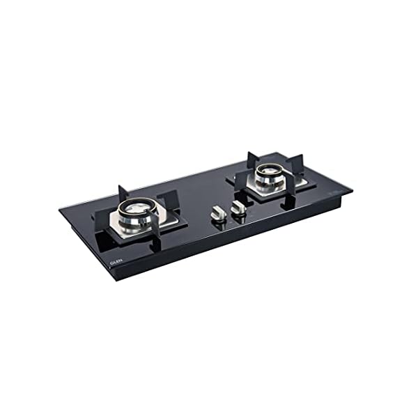 Glen 2 Burner Built in Glass HobTop with Double Ring Forged Brass Burners, Auto Ignition, Black (1022 SQ HT DB)