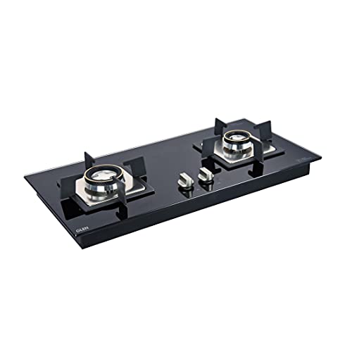 Glen 2 Burner Built in Glass HobTop with Double Ring Forged Brass Burners, Auto Ignition, Black (1022 SQ HT DB)