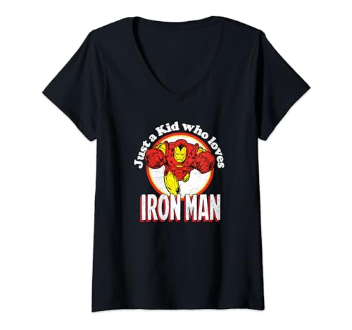 T-shirt Iron Man Marvel Avengers en col V style comics rétro pour ado et homme