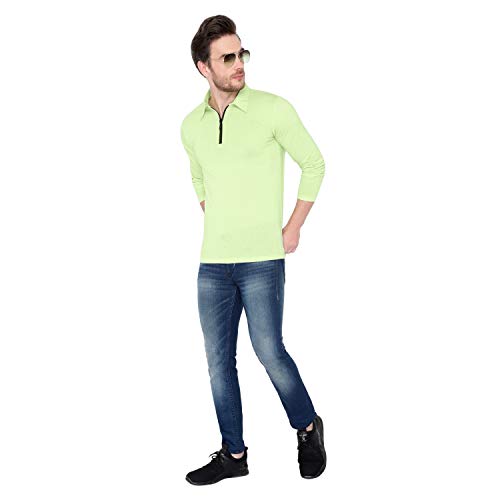 Image of Men's Cotton Blend Full Sleeve Zip Neck Polo T-Shirt (Pack of 1)