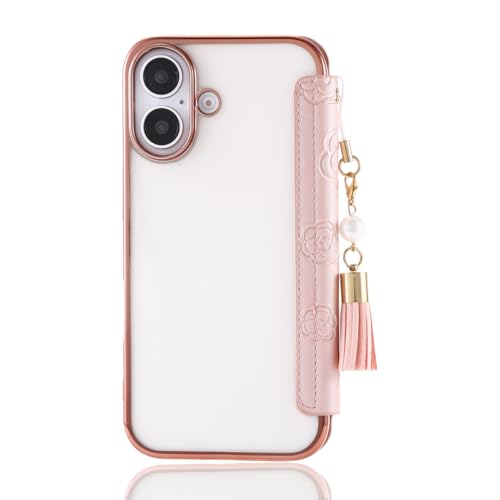 アイフォン16 手帳ケース 花柄 おしゃれ クリア 2024モデル ワイヤレス対応 タッセル付き マグネット不使用 押し型 6.1インチ iphone16 スマホカバー 手帳型 ミラー付き 多機能 カード収納付き iphone16 手帳型レザーケース シンプル 素敵なデザイン アイフォン16 携帯カバー 手帳型 薄型 軽量 大人 高校生 女性 ローズゴールド