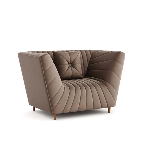 Image of Amazon Brand - Solimo Corell Tufted Velvet Fabric 3+1+1 Seater Sofa for Living Room Furniture (Brown)|3 Year Warranty