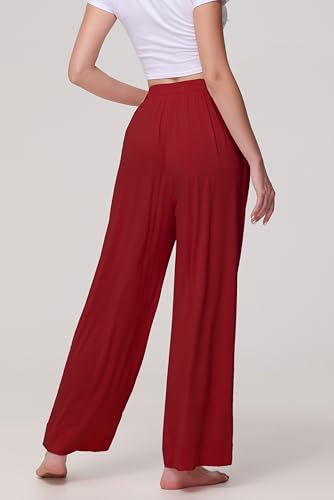 Image of Veseacky Women's Wide Leg Lounge Pants Yoga Pajamas Comfy Stretch Drawstring Pajamas Puls Size Dance Bottoms S-4XL