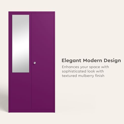 Image of Interio by Godrej Marc 2-Door Steel Almirah with Mirror (Textured Mulberry), 1-Year Warranty, 1 Locker, 1 Drawer, 5 Shelves