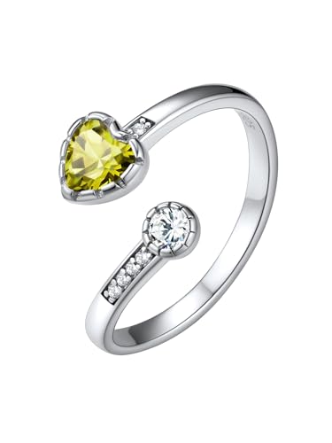 Silvora 925 Sterling Silver Adjustable Birthstone Ring with Heart Shaped Gemstone and Round CZ, Perfect for Women, with Gift Box