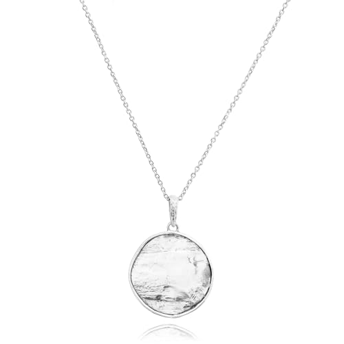 JEAN RACHEL JEWELRY 925 Sterling Silver Necklace for Women - Large Hammered Disc Vintage Design - Hypoallergenic, Lead & Nickel Free Jewelry - Artisan Handcrafted Statement Necklace