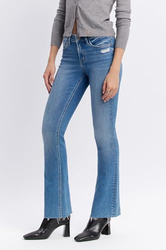 VERVET Mid Rise Clean Cut Raw Hem Bootcut Jeans T62044