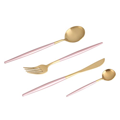 Omquot Juego de Vajilla Duradera de Acero Inoxidable para Comedor Elegante, Cucharas, Tenedor, Cuchillo para Cocina Casera (Oro rosa)