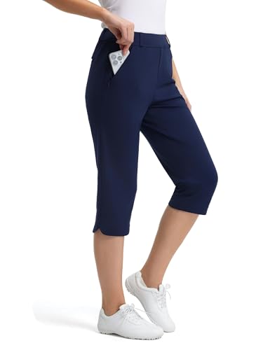 FitsT4 Sports Women 18 Golf Capris High Waist Stretch Hiking Capri Pants with Pockets Work Casual Navy XXL