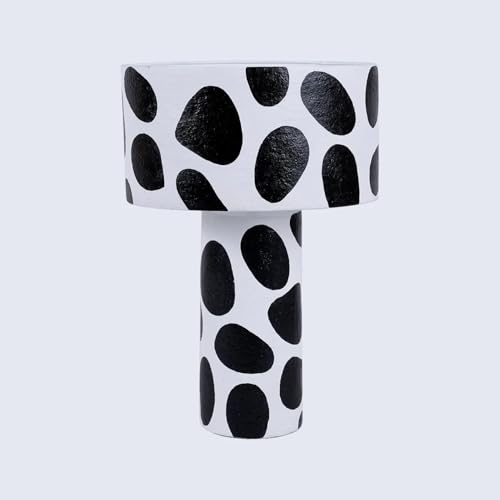 Image of Handcrafted Rhythm Dome Table Lamp with White & Black Spotted Pattern, Modern Decorative Bedside Lamp, E27 Bulb Compatible (53 cm H x 35 cm W) (White, Black (Spotted Design))