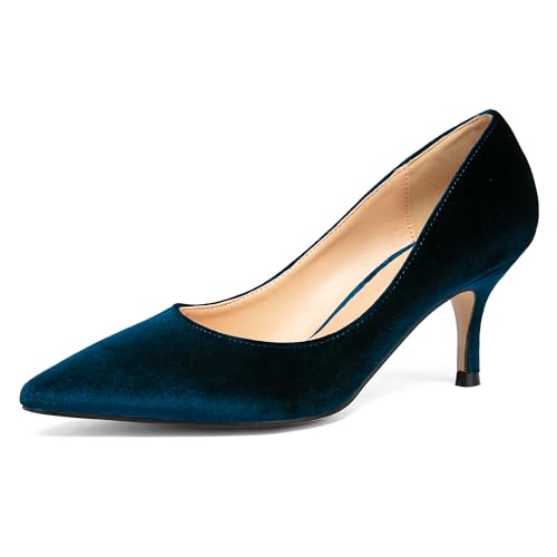 NEWBELLA Women's Velvet Low High Heels - Solid Color Elegant Dress Pumps for Wedding, Parties & Daily Work
