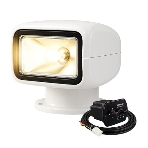 SEAFLO 01 Series 360° Rotating Remote Control Halogen Boat Searchlight – 12V DC 50W, IP65 Waterproof, Beam Distance: 1266 FT (386m) - CE & Rohs Certified - (Candle Power: 100000cd, Voltage: 12V)