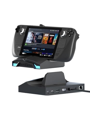 Image of Hagibis USB C Docking Station for Steam Deck, ROG Ally, Lenovo Legion Go, Switch, AYANEO, RGB LED Gaming Type-C Hub with 100W PD Charging, 4K@60Hz HDMI, 2.5Gbps RJ45, 10Gbps USB3.1 (Black)