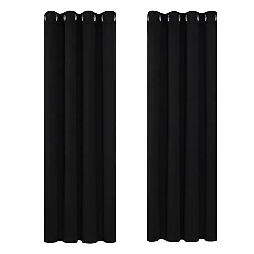 Deconovo Curtains 72 drop Eyelet Thermal Insulated Bedroom Black out Panels Ring Top Blackout Curatins for Kids Bedroom 46 x 72 Drop Inch Black 2 Panels