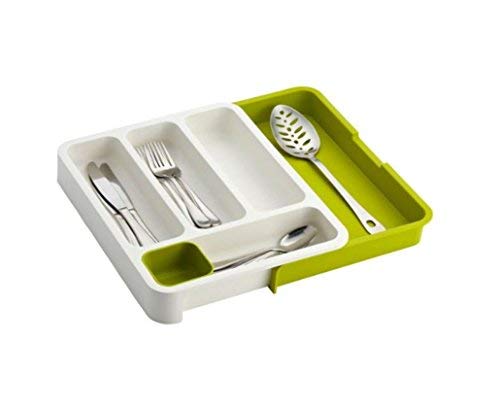 Risecollection Plastique Tiroir Organisateur Extensible Couverts Plateau, Vert Et Blanc | Fournitures-Act-079