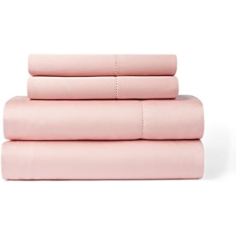 Elite Home Products Hemstitch 400 Thread Count Cotton Sateen Weave Solid Color Bed Sheet Set Blush Twin French Country, Casual, Shabby Chic Cover