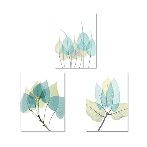 Acuarela de hojas verdes en lienzo nórdico de 50x70 cm juego de 3 láminas abstractas sin marco
