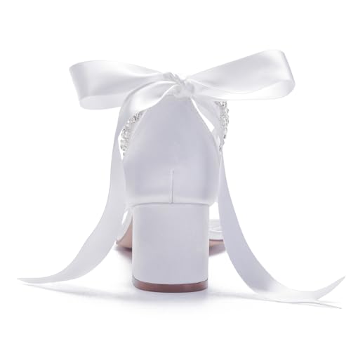 Women's Low Block Heel Sandals Chunky Ankle Strap Pearl Wedding Dress Shoes Low Heel Comfortable Pump Sandals4