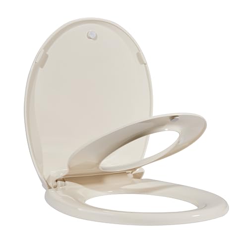 Toilet Seat, Round Toilet Seat with Toddler Seat Built in, Potty Training Toilet Seat Round Fits Both Adult and Child, with Slow Close and Magnets- Round Almond