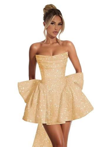 Short Strapless Homecoming Dresses for Teens Sequin A Line Evening Party Gowns with Bow 2025