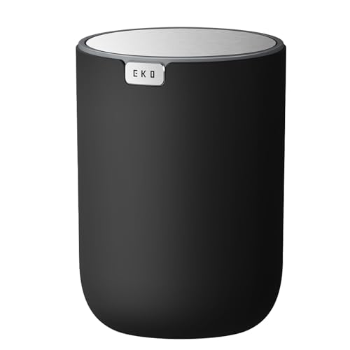 EKO Fandy - Minicubo de basura de 2,2 L con tapa, cubo de basura de escritorio abatible para baño, encimera, tocador, escritorio u oficina, cubo de basura pequeño (negro)
