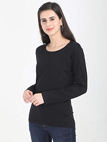 Image of FLEXIMAA Women's Cotton Plain Round Neck Full Sleeve T-Shirt