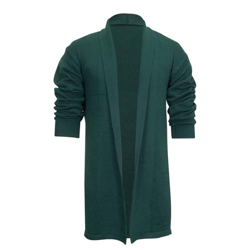 JokeLomple Chaqueta de suéter larga de otoño para hombre, cárdigan informal de manga larga sin bolsillos para exteriores. (Green, XL) #70