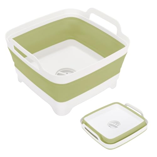 Image of Collapsible Dish Basin, 2.4 Gallon Foldable Kitchen Sink with Drain Plug for Space-Saving Dish Washing, Vegetable & Baby Bottle Cleaning