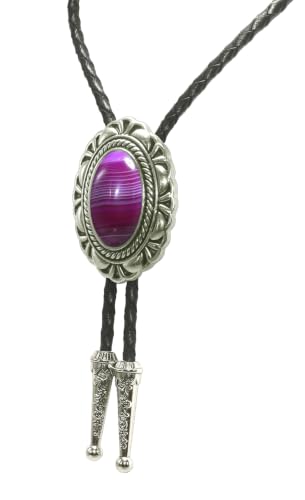 Image of Moranse Bolo Tie with Natural Tiger Eye Stone Celtic Style Genuine and Cowhide Rope
